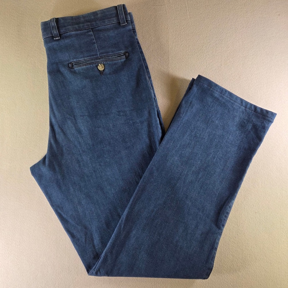 Paul Fredrick Tailored Fit Denim Pants 34 Medium Wash Blue Stretch Cotton Chinos